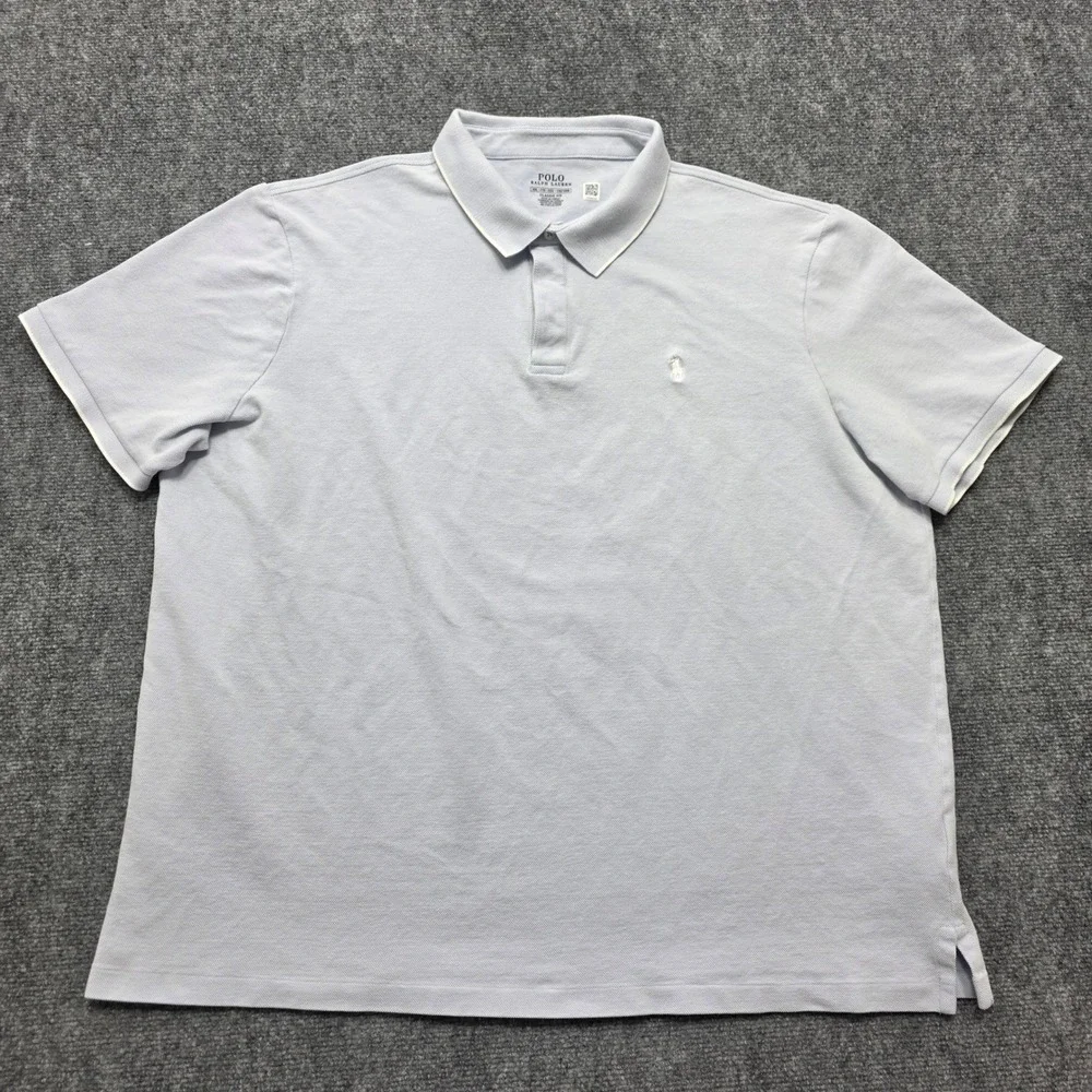 Polo Ralph Lauren Men's XXL Classic Fit Light Blue Tipped Pique Polo Shirt